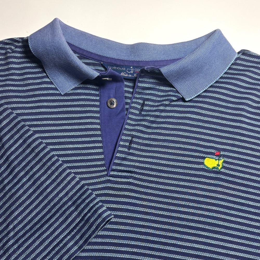 Masters Clubhouse Collection Golf Polo Shirt Mens L Blue Mesh Micro Stripe Italy